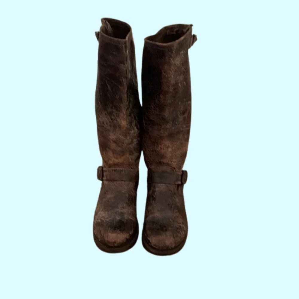 Frye Distressed Slouch Veronica Krinkled Harness Moto Boot 76606 Size 8.5 - Picture 2 of 6